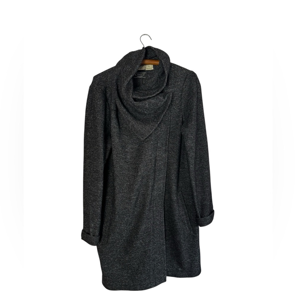 L.L.Bean Asymmetrical draped neck Black w/white specks Wool Coat Size Large Reg